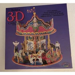 3D Carousel Puzzle 533 Pcs Two sided Corkboard 10x10x10 Ceaco 1026 VTG 1994  NEW